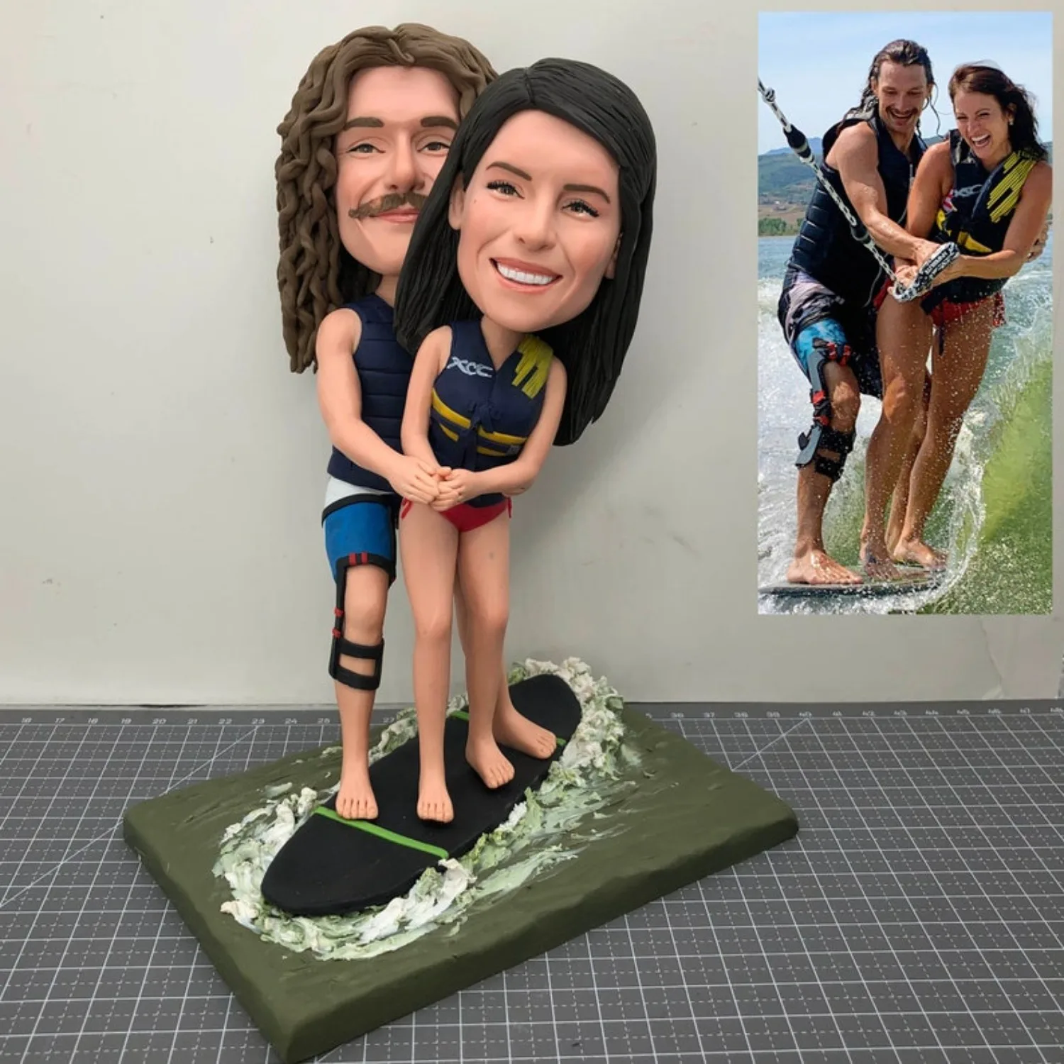 

Custom Couple Surfing Bobblehead Beach Surfing Sports Figurine Personalized Gift For Surfing Lovers Handmade Clay Figure Art