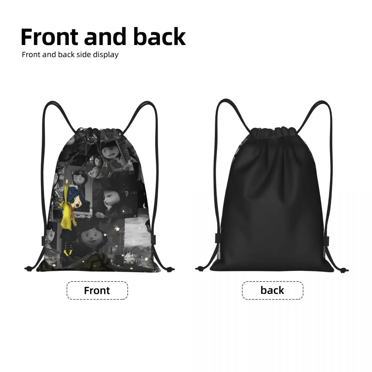 Custom Horror Film Coraline Drawstring Backpack Women Men Gym Sport Sackpack Foldable Halloween Shopping Bag Sack