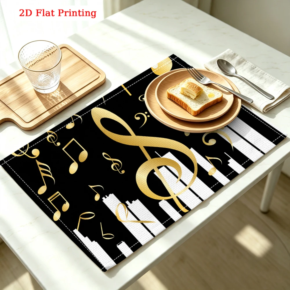 Gold Music Notes Kitchen Placemat Gold Music Notes Linen Pad Dish Coffee Cup Table Mat 1PC 30x40cm