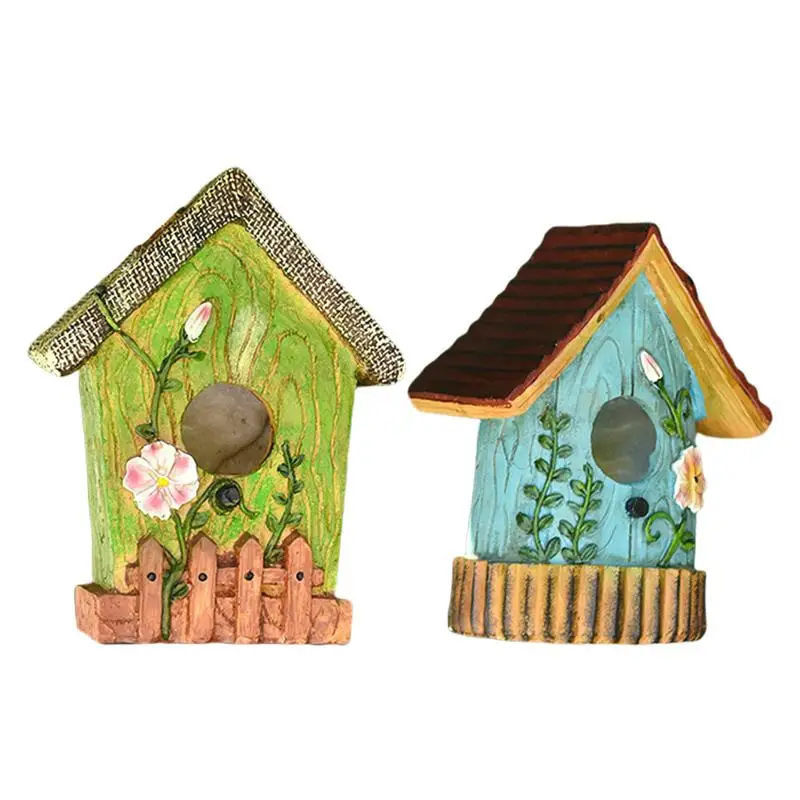 Bird Nest Cage Resting Place WallMounted Outdoor Birdhouse Resin Hangable Hand Carved Sturdy Multifunctional Outdoor Garden Deco