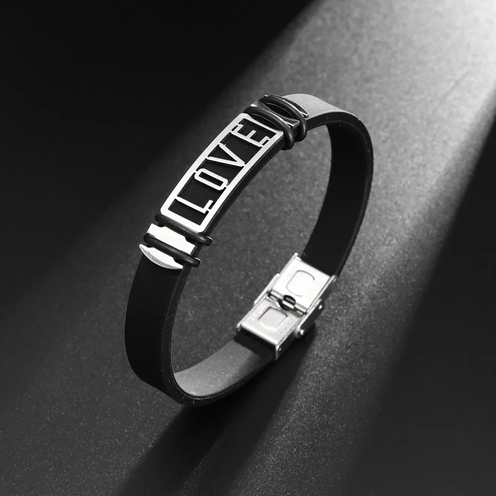 

Metal Cuff Bracelet Sports Couple Silicone Bracelet Fashion Charm "love" Letter Bracelet Lovers Holiday Souvenir Gift