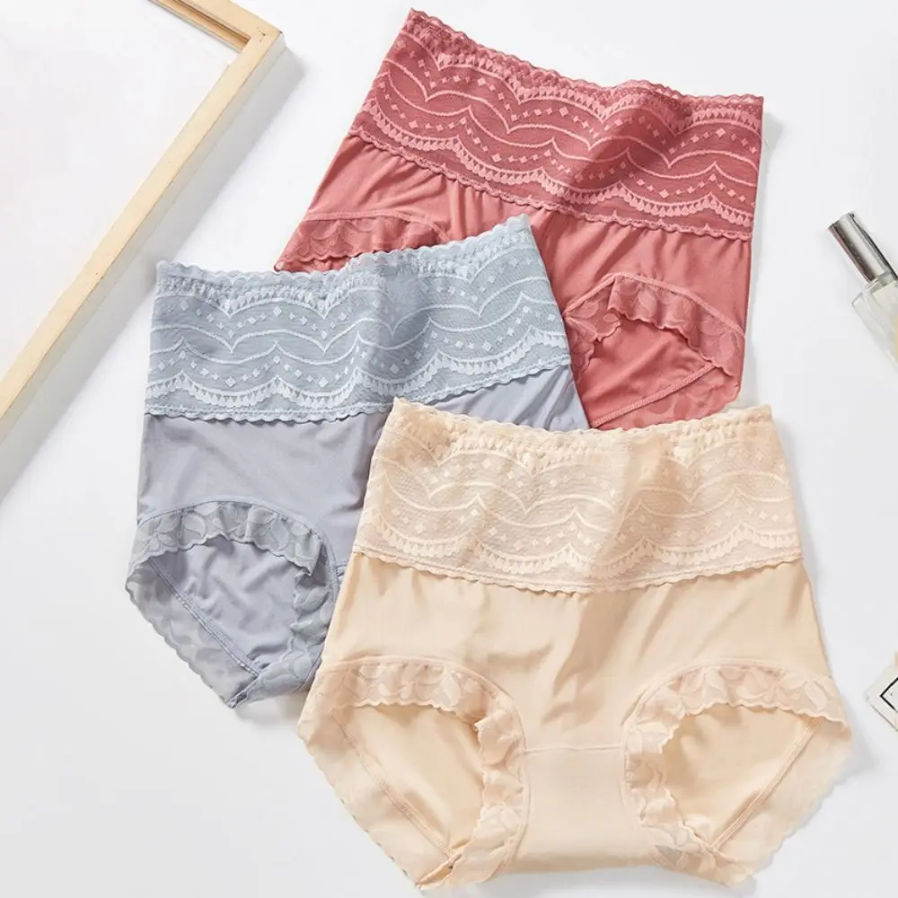 

High Waist Lace Seamless Briefs Thin Shapewear Slimming Underpants Girdle Panties Cotton Crotch Tummy Control Underwear