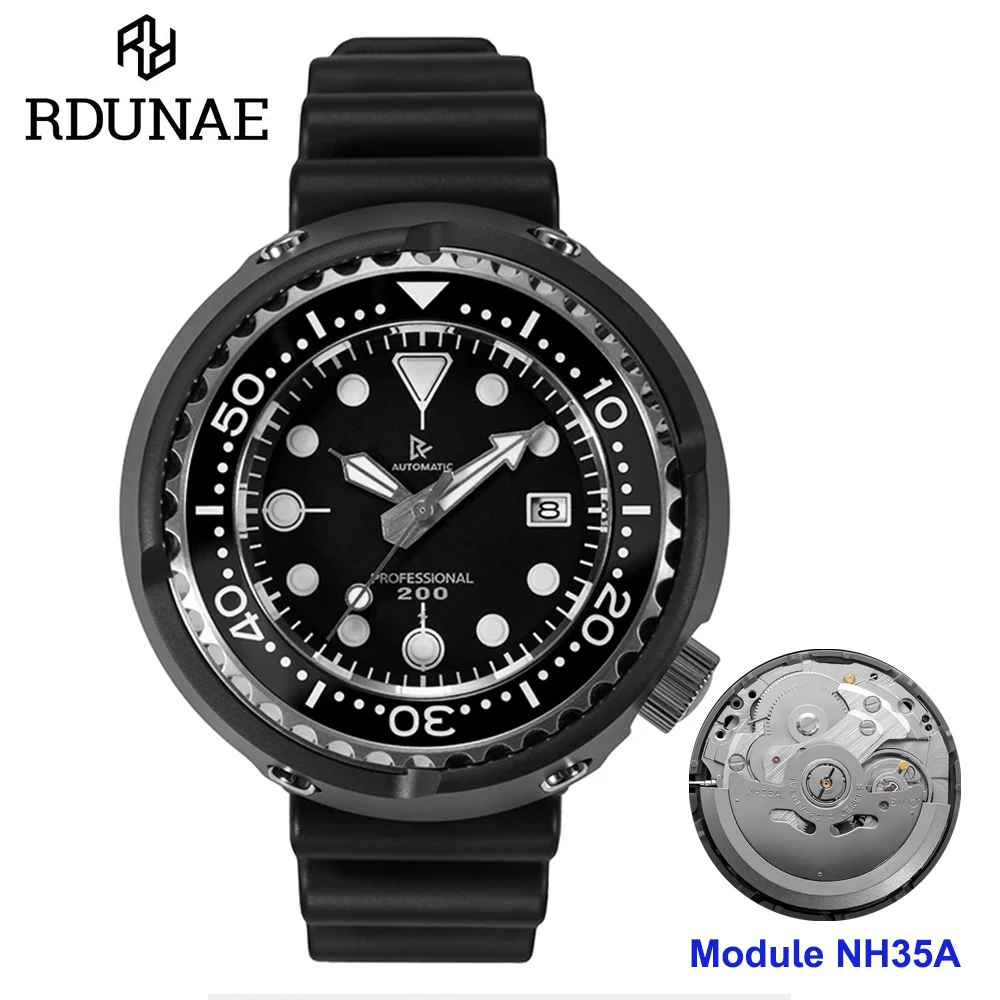 RDUNAE Titanium Klassieke Keizer Kan Duikhorloge NH35A Automatisch Mechanisch Horloge voor Mannen Saffier 200m Waterdicht