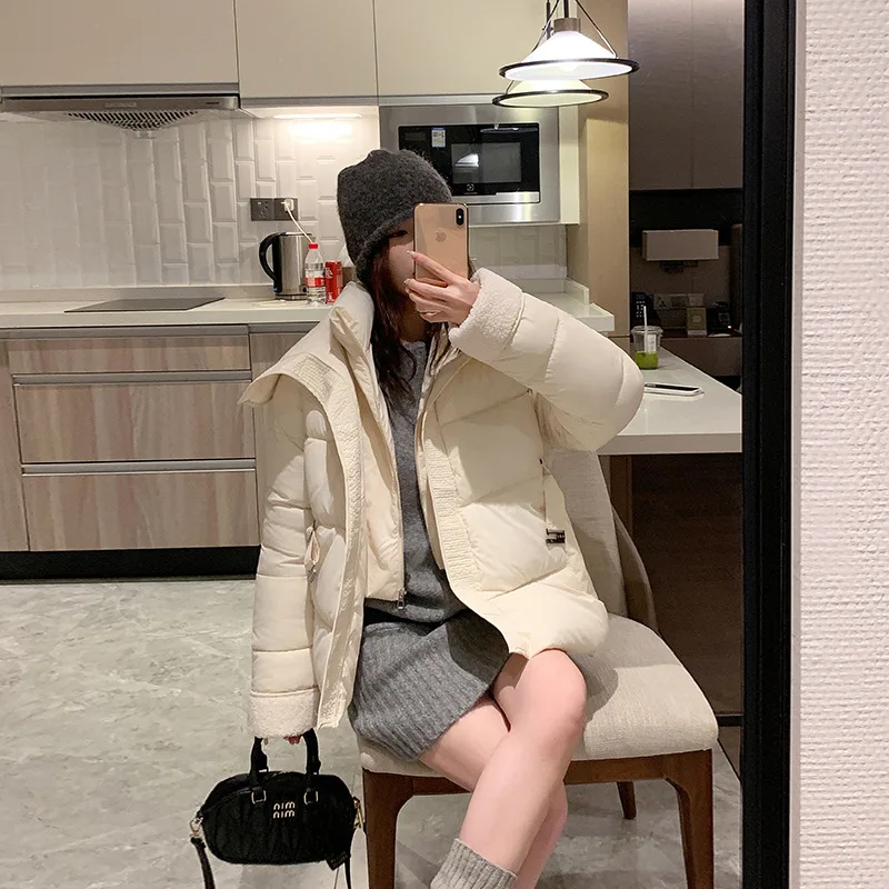 PinkyIsBlack Fake Two-piece Down Cotton Jacket Women's Winter Stitching Cotton Padded Jacket Coat Short Turn Down Collar Outwear