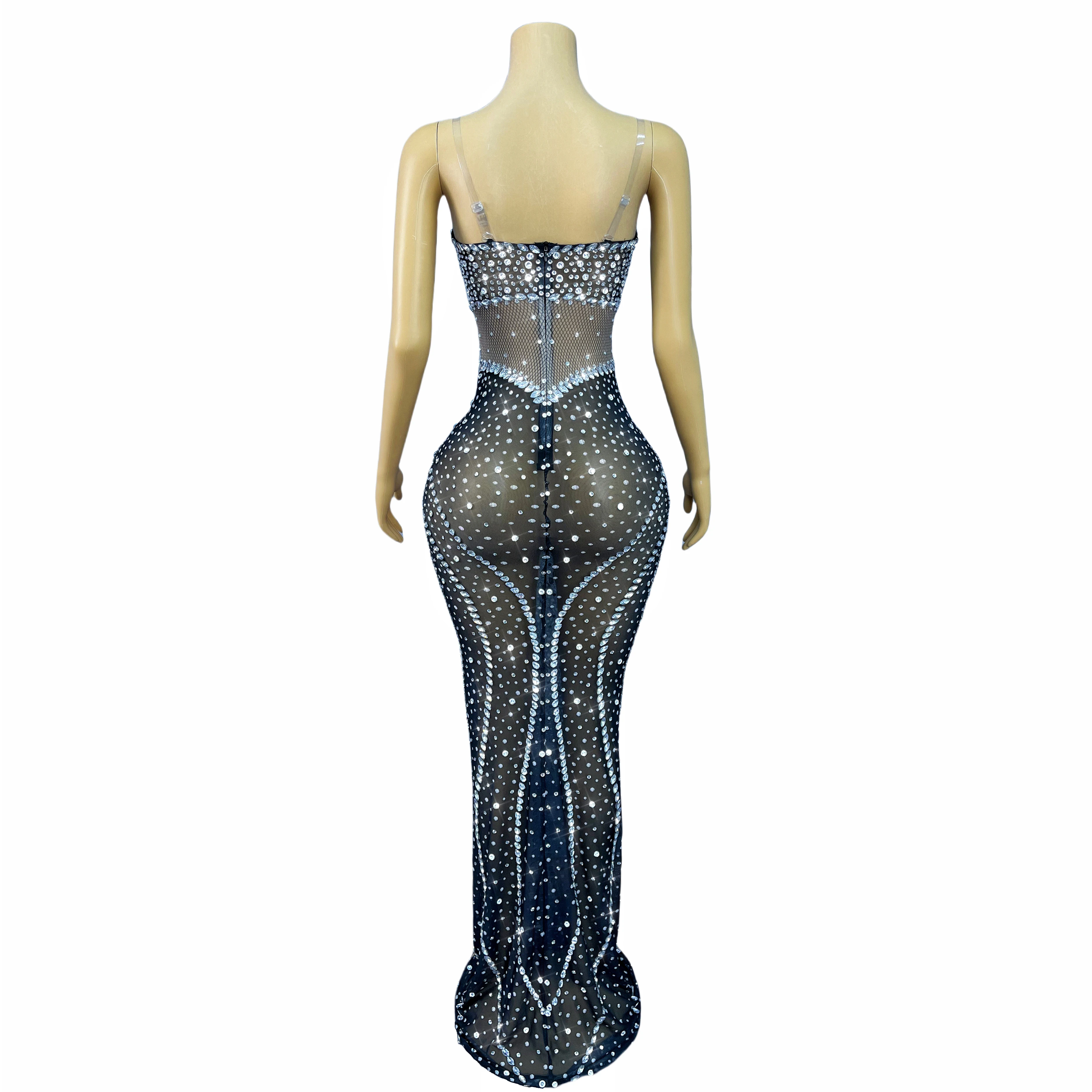 ชุดราตรีผ้าตาข่ายโปร่งประดับคริสตัลระยิบระยับแบบเปิดไหล่ สำหรับงานเลี้ยงตอนเย็น งานพรมแดง ชุดโชว์ ไฮชุยหวัง