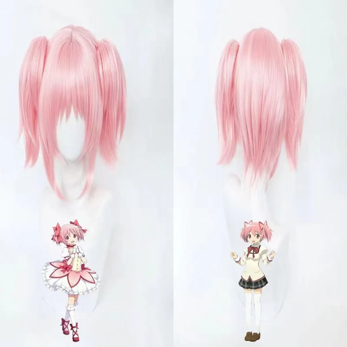 مجموعة شعر مستعار كوسبلاي مادوكا كانام كاملة |   شعر وردي سميك للغاية مع ذيول مزدوجة بمشبك