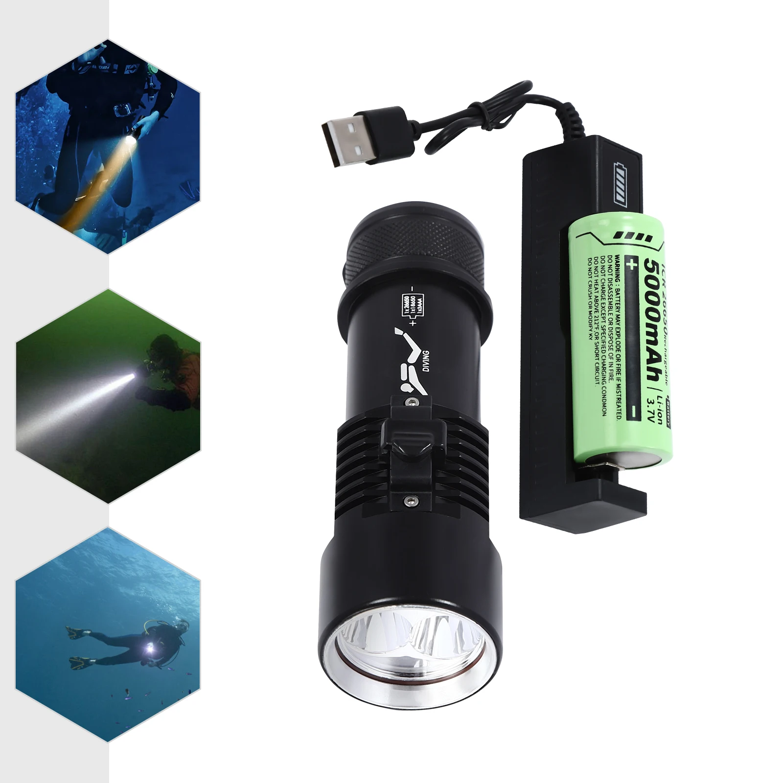 Dive Light, Compact Bright Diving Torch, Submersible Flashlight