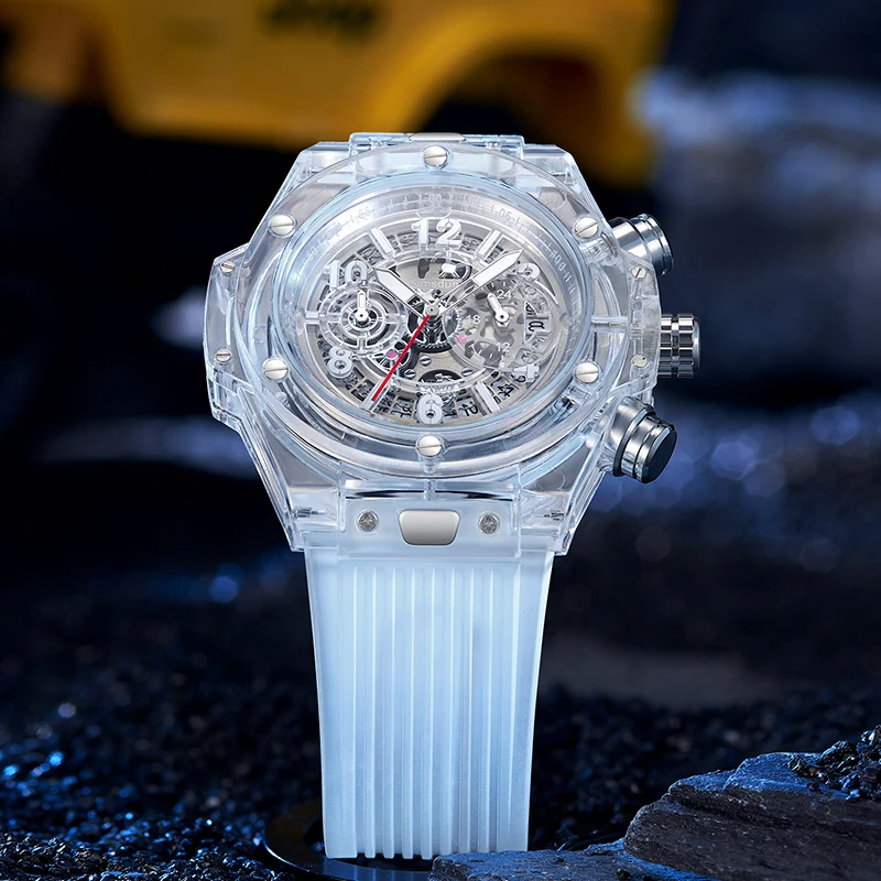 ساعة رياضية عصرية للرجال من أفضل العلامات التجارية غير عادية أكريليك كوارتز كرونوغراف ساعات أصلية خفيفة مقاومة للماء على مدار الساعة Relojes #1