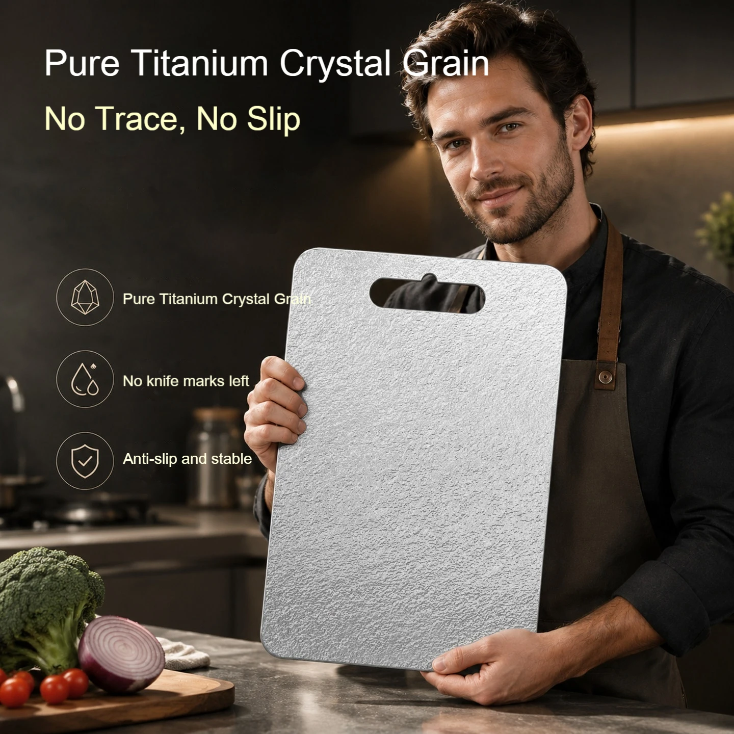 Antibacterial and mildew-proof food grade double-sided cutting board household kitchen crystal pure titanium cutting board