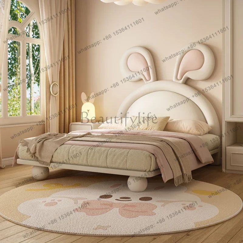 Bed Genuine Leather Princess Double Beds French Cream Wind Dream Girl Cartoon Rabbit Bed Bedroom Furniture