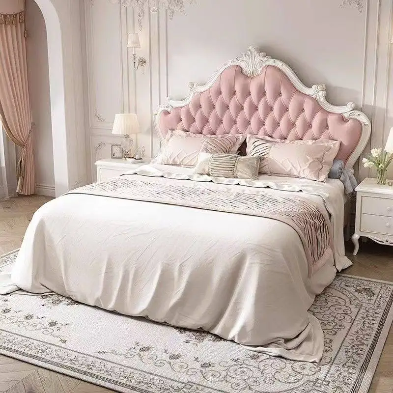 

Французская кровать из массива дерева в стиле лёгкой роскоши, свадебная кровать, 1,8 метра, кровать в стиле принцессы, современный и простой европейский стиль, кремовый цвет для девочек.