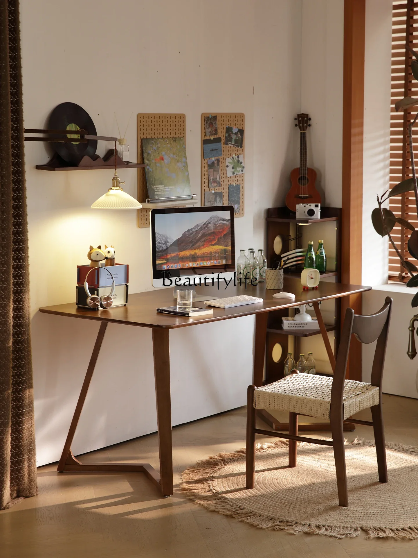 

yj7 Solid Wood Office Desk Home Living Room Computer Workstation Tea Room Integrated