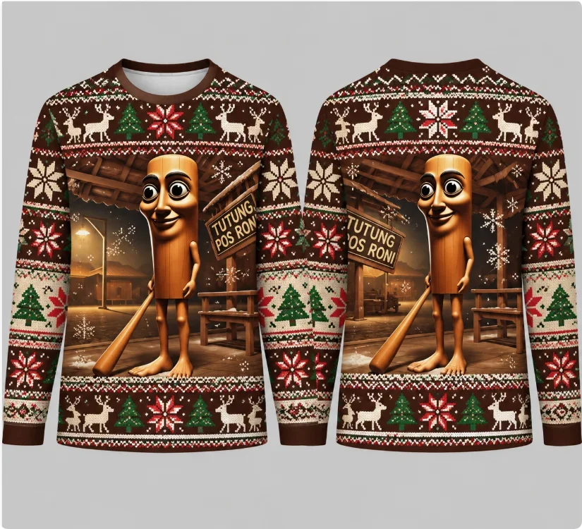 Tung Sahu Funk Meme Ugly Christmas Sweater Funny Cartoon Character Xmas  Print Long Sleeve Sweatshirt Men Women