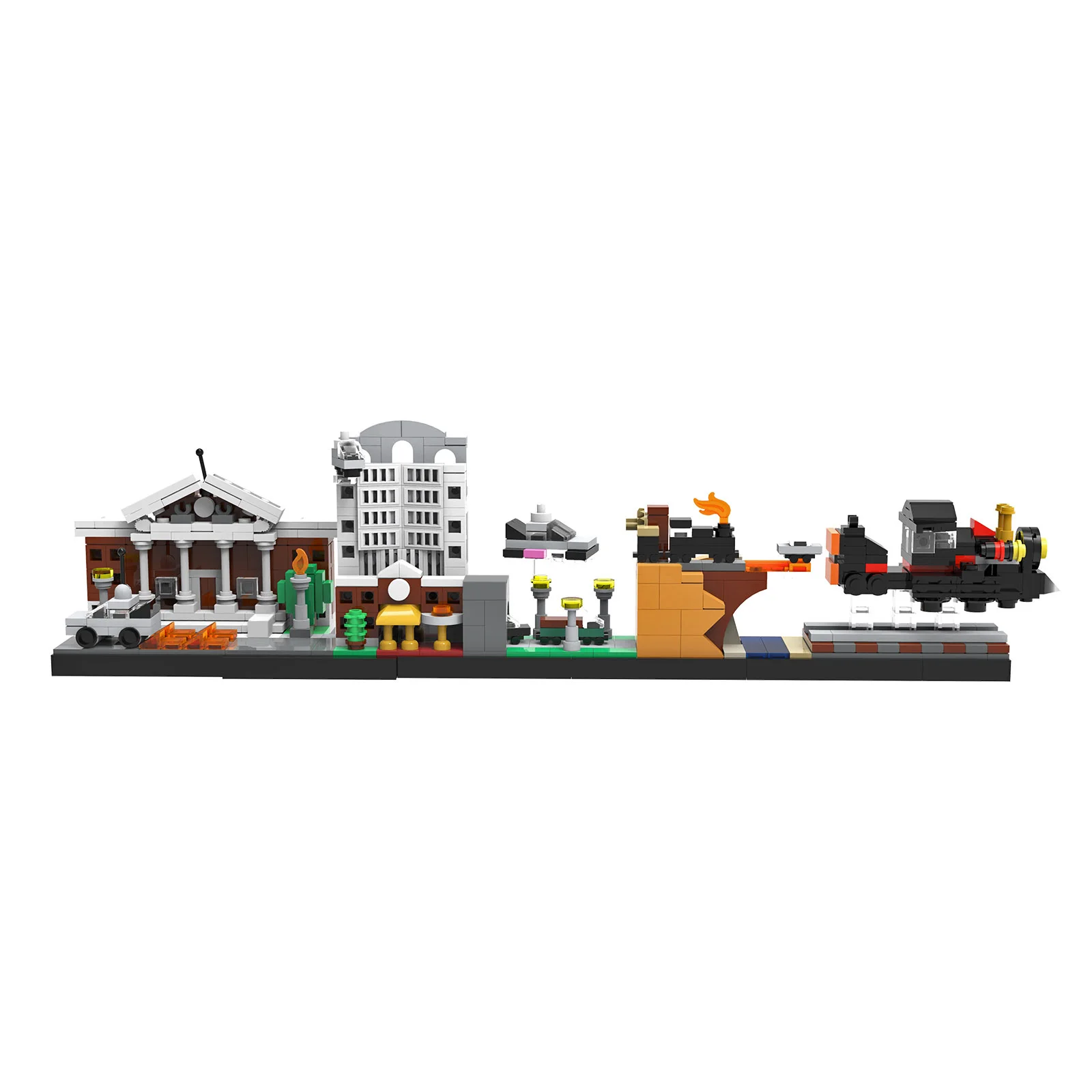 

Строительные блоки Hill Valley Skyline MOC, футуристический придворный домик в стиле ретро с башней часов, сделай сам из фильма 80-х для фанатов