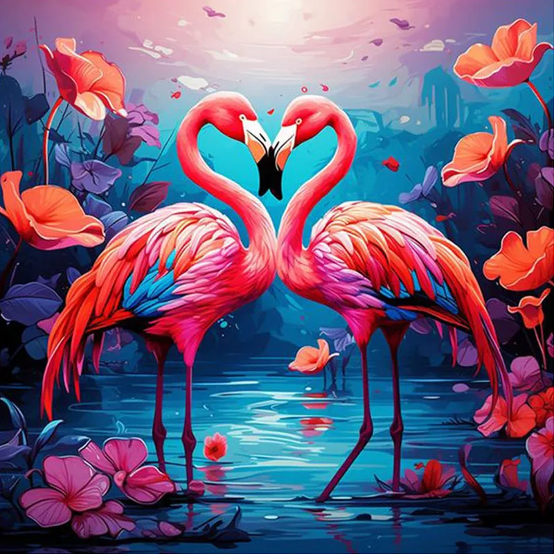 Ein Satz von zwei Flamingo-Diamant-Malsets, DIY-Volldiamant-Heimdekorations-Malsets für Erwachsene, rahmenloses Kunsthandwerk für Erwachsene