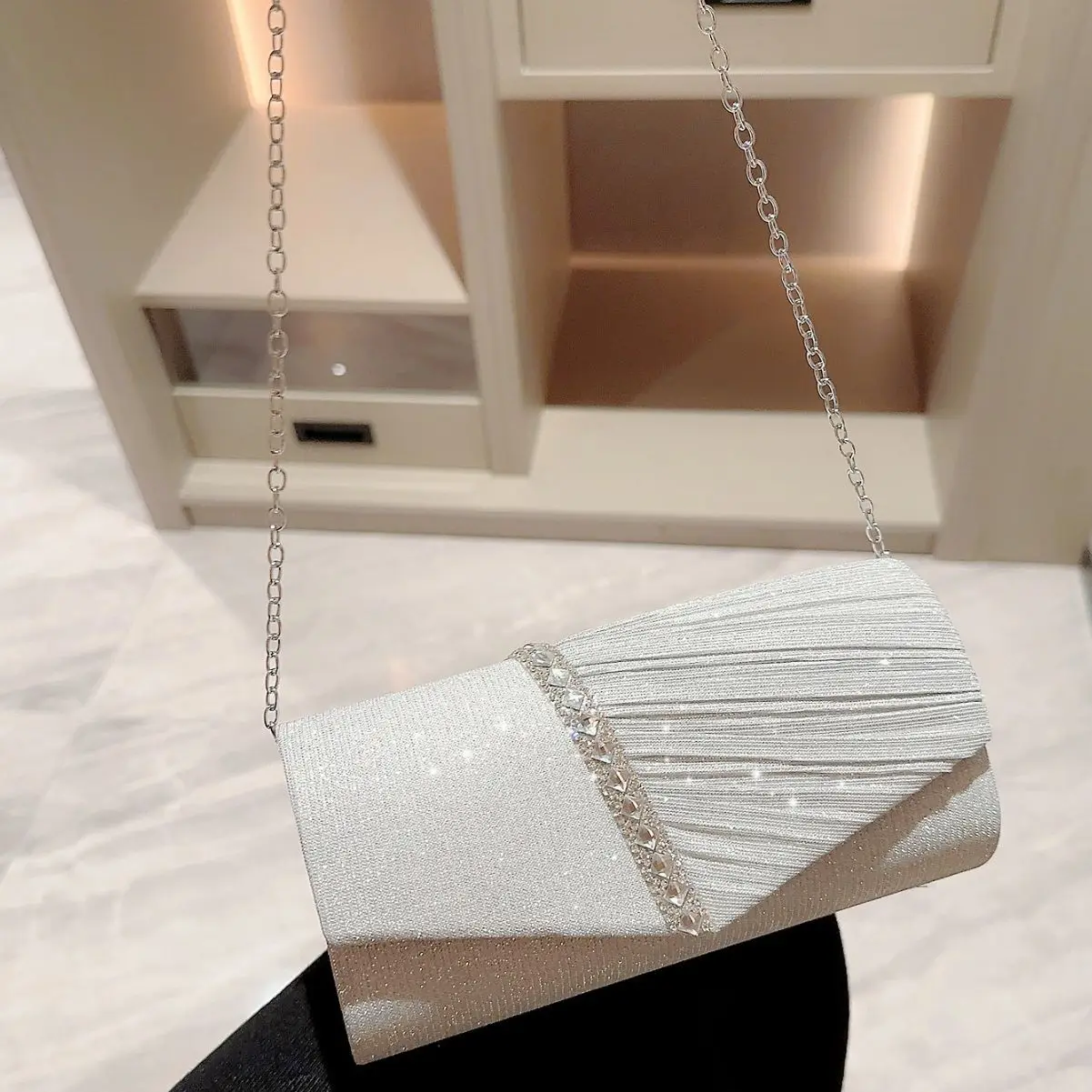 

Rhinestone Embellishment Sparkling Lady Evening Bag Party Dinner Banquet Wedding Luxury Envelope Crossbody Bags Trendy Clutch