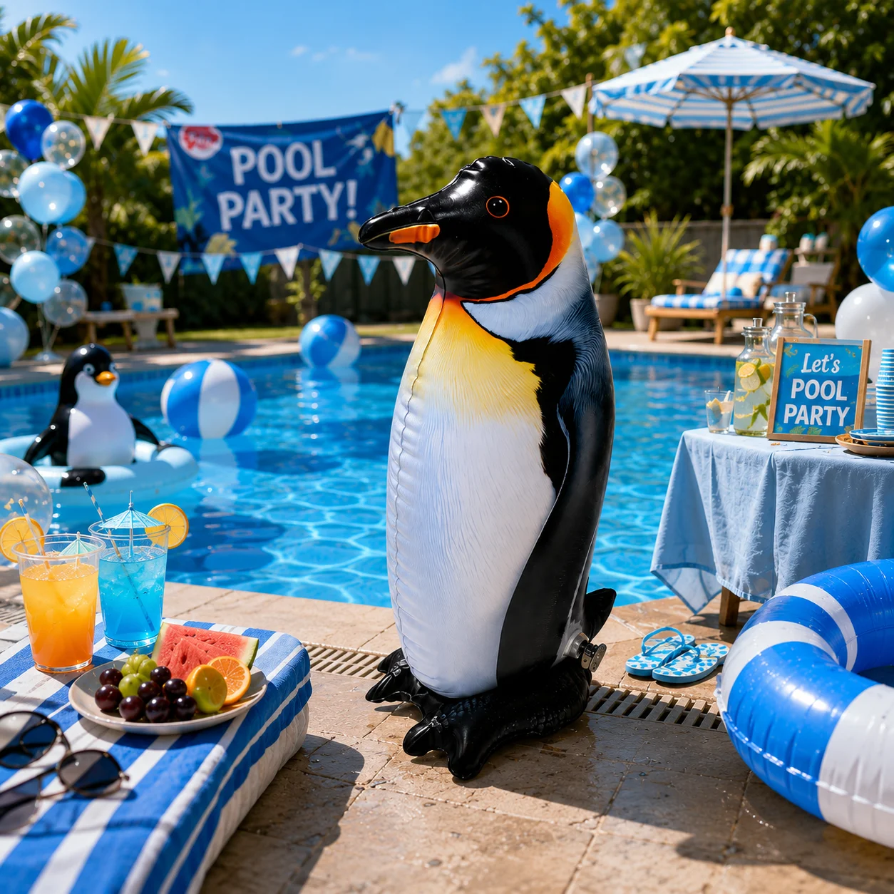 Large PVC inflatable penguin, approximately 20.87 inches (53 centimeters) in size, durable and reusable. Inflatable animal simulation is cute and suitable for birthdays, beaches, pool parties, animal themed inflatable outdoor holiday decorations