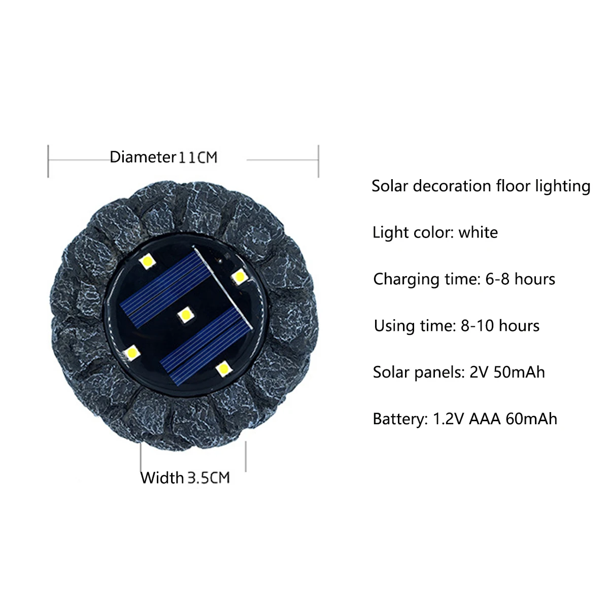 4pcs Solar Lights Outdoor Motion Sensor Black Simulated Stone 5 LED White Illumination Waterproof Landscape Lighting Ground Lamp