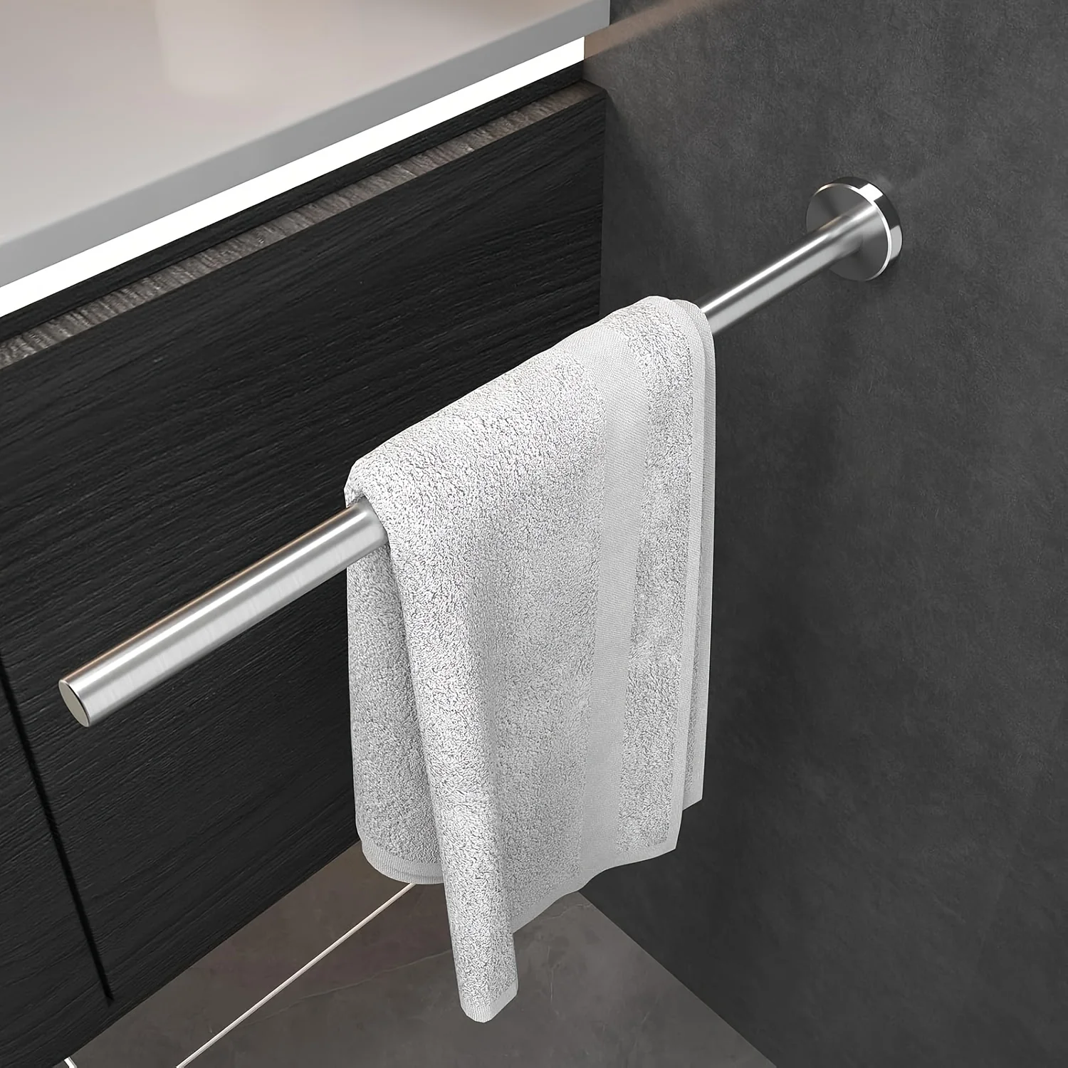 

Stainless Steel Towel Bar Bathroom Wall-Mounted Towel Rack 40CM Long Towel Rack Black Silvery Optional Towel Bar Rack