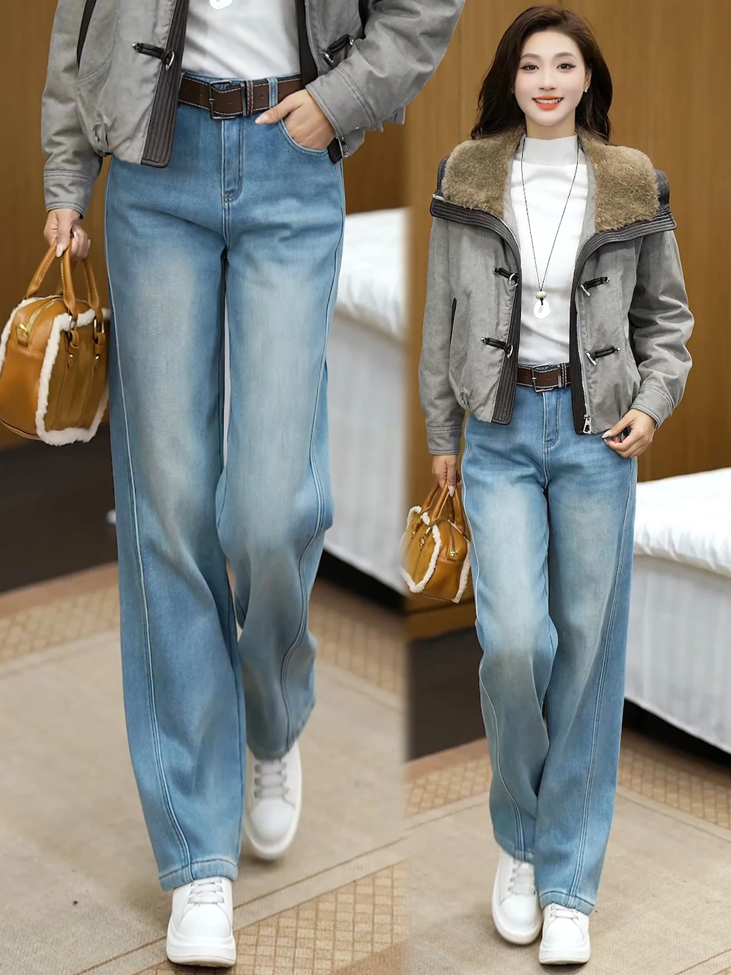 

Женские джинсы Slim Fit Bootcut: осенне-зимние, утепленные флисом, с высокой талией, прямые, повседневные, стильные
