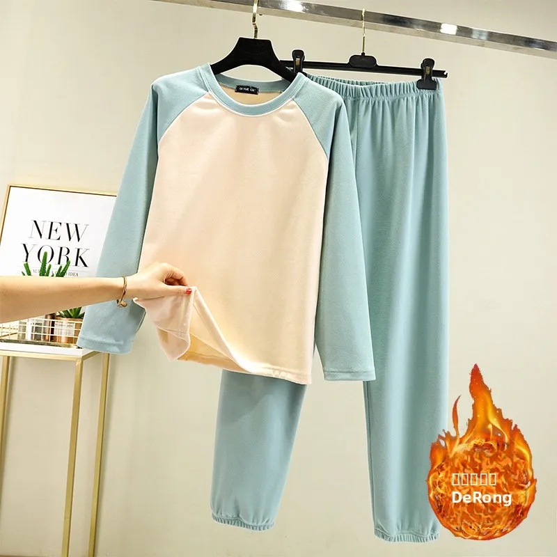 

Теплый домашний комплект для отдыха: женский зимний спортивный костюм из двух предметов с круглым вырезом, длинными рукавами, термобелье (верх и низ)