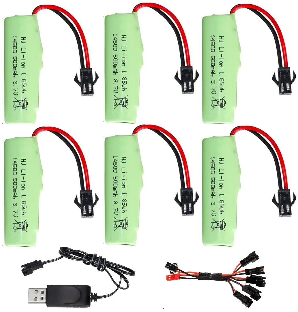 1S 3.7V 500mAh Li-ion Battery 14500  SM plug /3.7V charger For R/C Stunt Dump Car/4WD Twist- Desert Cars  R/C Climbing cars