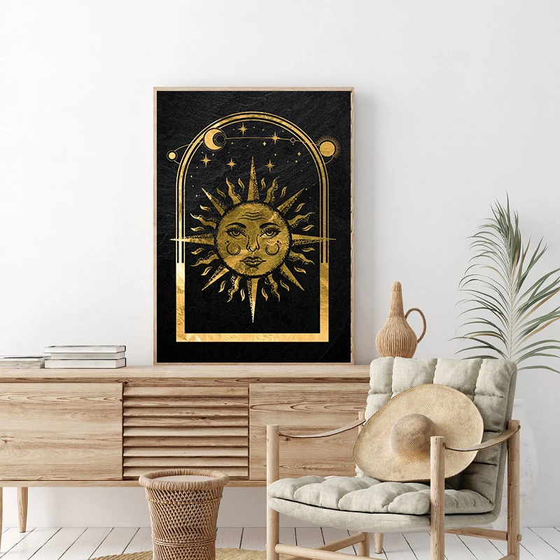 Black Gold Mystical Tarot Sun Moon Magic Ball Poster Canvas Painting Print Wall Art Picture Modern Living Room Home Decor