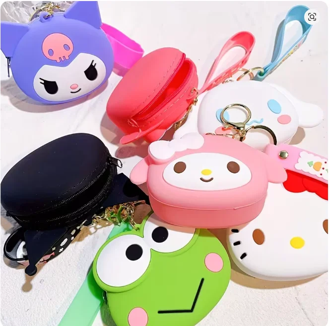 Anime Sanrio Hello Kitty Cinnamorol Silicone Coin Wallet Kawaii Melody Kuromi Mini Portable Storage Bag Gifts