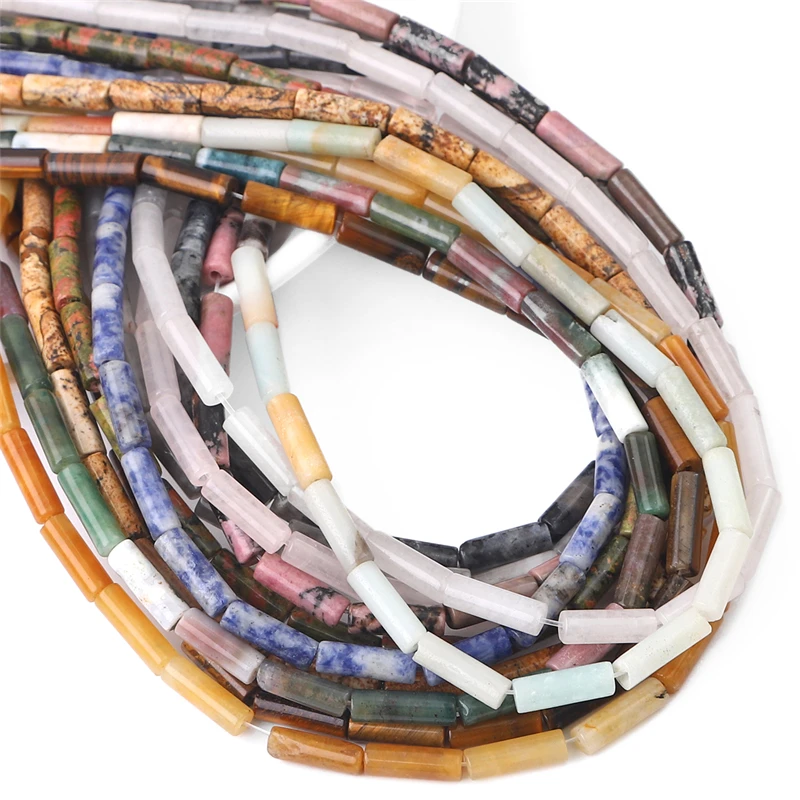 4 x 13 mm lange zylindrische Perlen aus Naturstein in mehreren Farben für die Herstellung von DIY-Schmuck, Halsketten, Armbändern und Zubehör – Detail 3