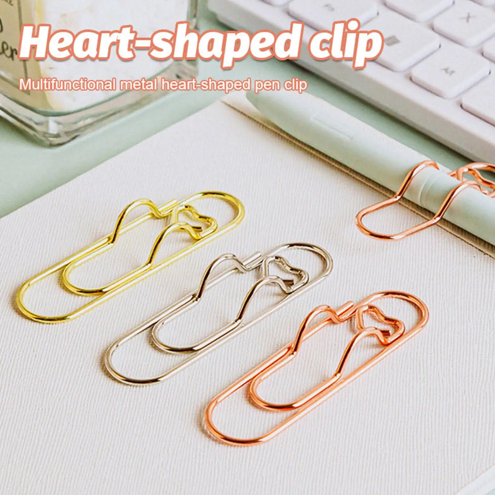 8pcs Colorful Heart Metal Pen Clips MultiFunction Paper Clip Pen Holder Bookmarks For Notebooks Paper Clips Stationery Tool