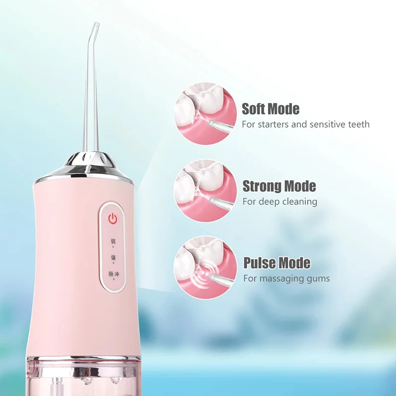 Oral Irrigator Portable Dental Water Flosser USB Rechargeable Water Jet Floss Tooth Pick 4 Jet Tip 220ml 3Mode Teeth Cleaner New