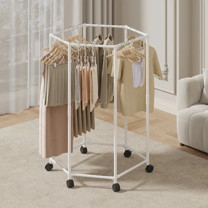 

Hexagon Rotating Floor Clothes Rack Dormitory Coat Hanger Stand Indoor Drying Rack Movable Garment Organizer Hat Stand