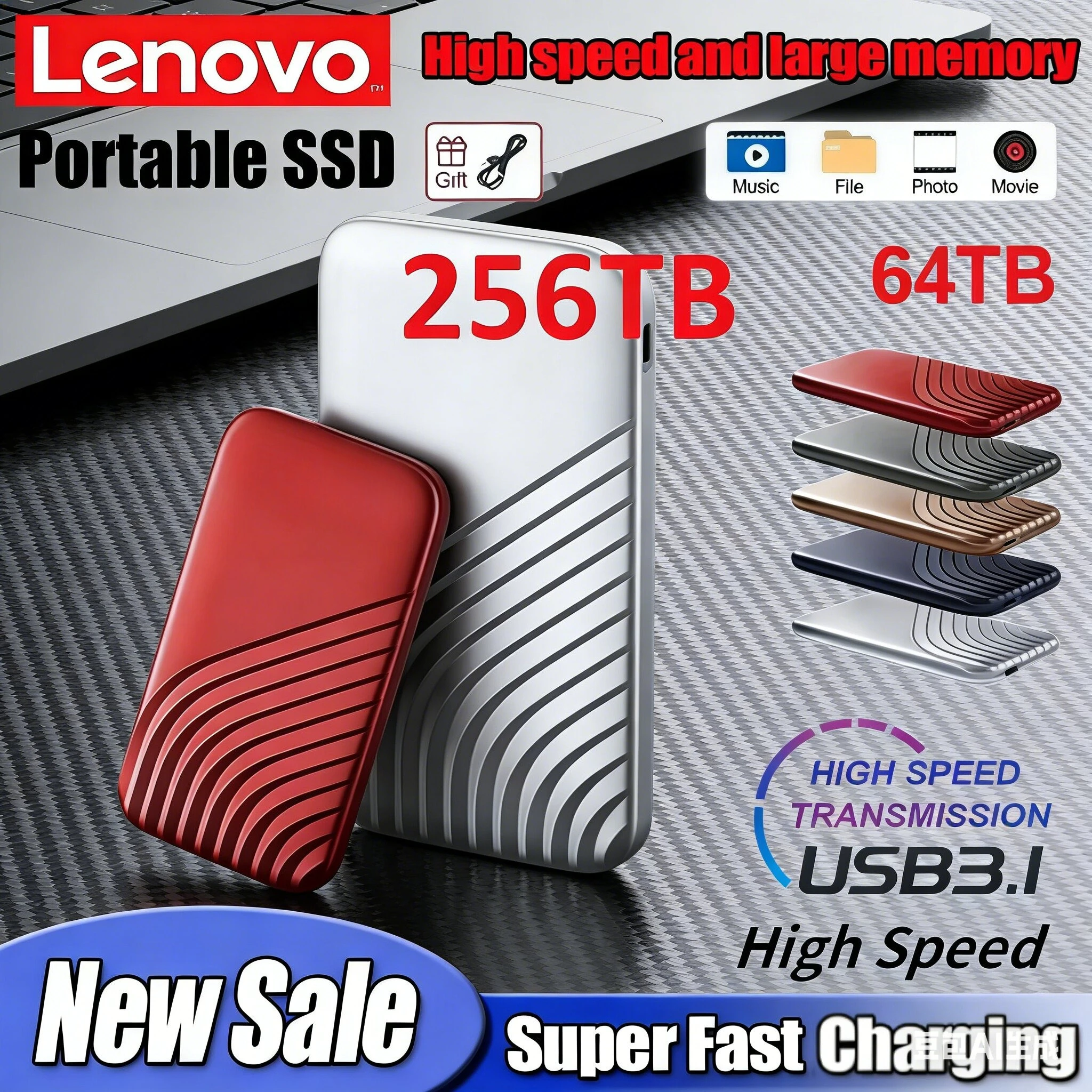 

Внешний SSD-накопитель Lenovo с интерфейсом Type-C USB3.1, высокоскоростной, 2 ТБ, 4 ТБ, 8 ТБ, 16 ТБ, портативный жесткий диск для ноутбука