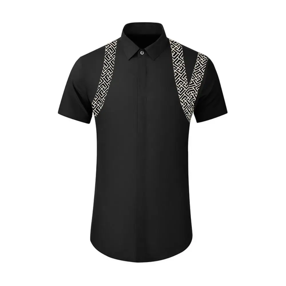 S-5XL men's short sleeved fashionable black Cuban collar, high-quality luxury short sleeved summer clothing