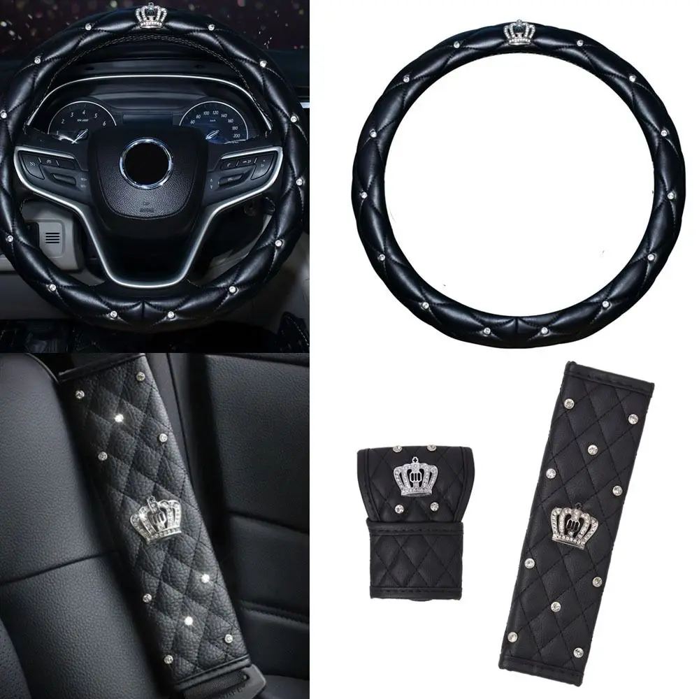 

Universal PU Leather Diamond Black Pink Cover Texture Steering Wheel Cover Car Glove Auto Wheel Covers