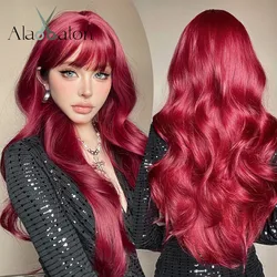 ALAN EATON Red Hair Wigs with Bangs Long Body Wavy Wigs for Women Heat Resistant Synthetic Wig Red Party Cosplay Wig for Women