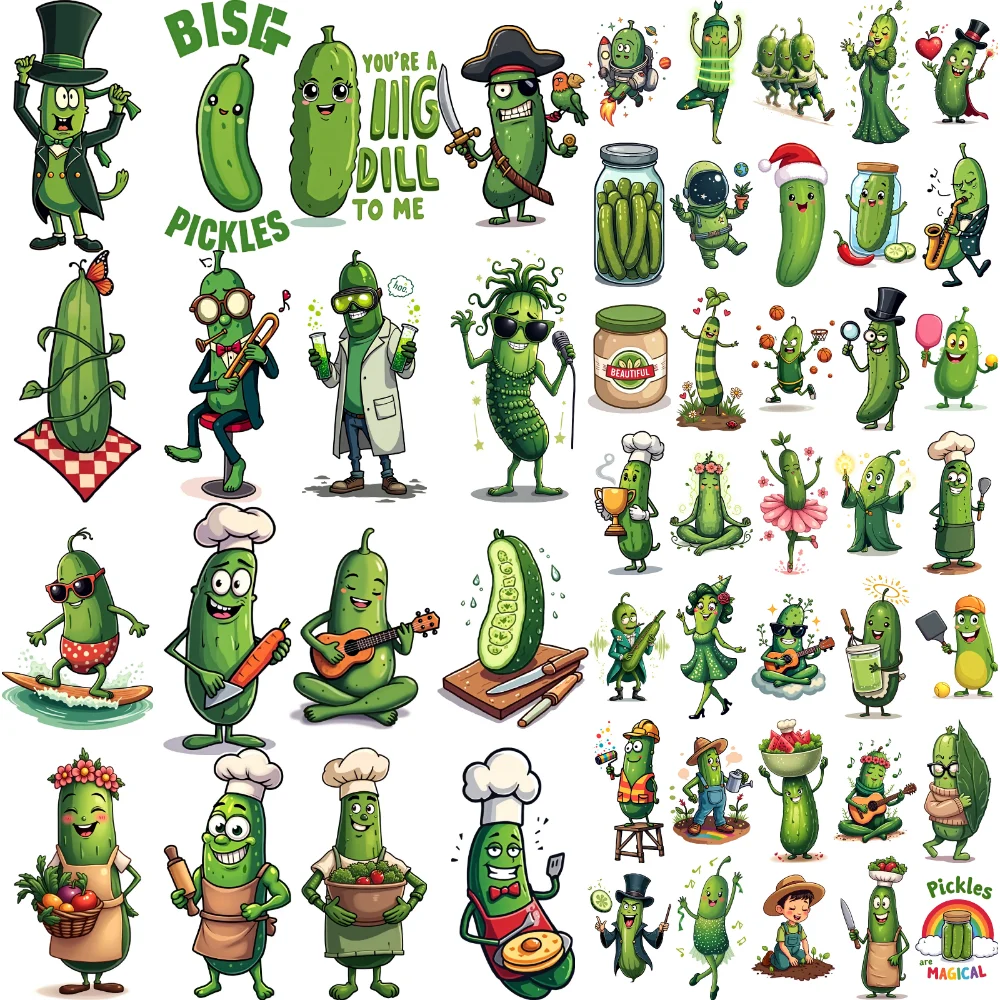 

54pcs Temporary Tattoo Pickle Costumes Waterproof Long-lasting Body Stickers Cucumber Characters Temporary Tattoo Stickers