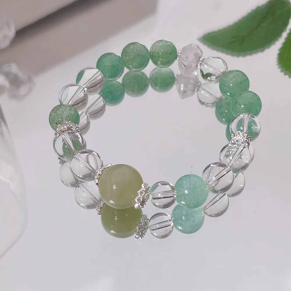 

Минималистичный дизайн, зеленый клубничный кристалл для женщин, аметист, счастливый бисер, элегантный повседневный браслет Xiuyan, нефритовый браслет из бисера, ювелирные изделия