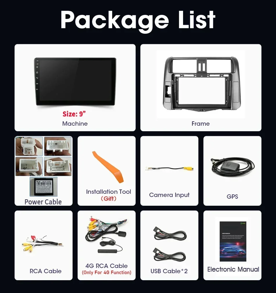 Wireless Carplay 2Din Screen Auto Radio Multimedia Navigation 4G GPS Android 14 For Toyota Land Cruiser Prado 150 2009-2013