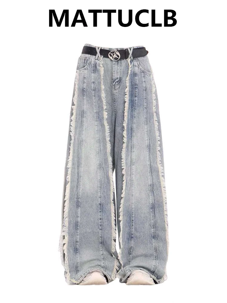 

Женские мешковатые джинсы с кисточками, дизайнерские Y2k, гранж, японская уличная одежда 2000-х годов, джинсовые брюки в американском стиле ретро, широкие джинсы Y2k Harajuku