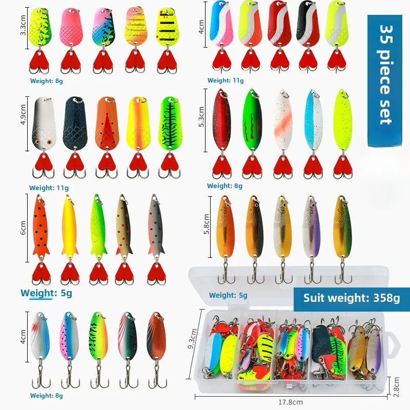 lure, sequins, long throwing distance 35 piece set, metal, bionic, fish sequins, bait fishing lures