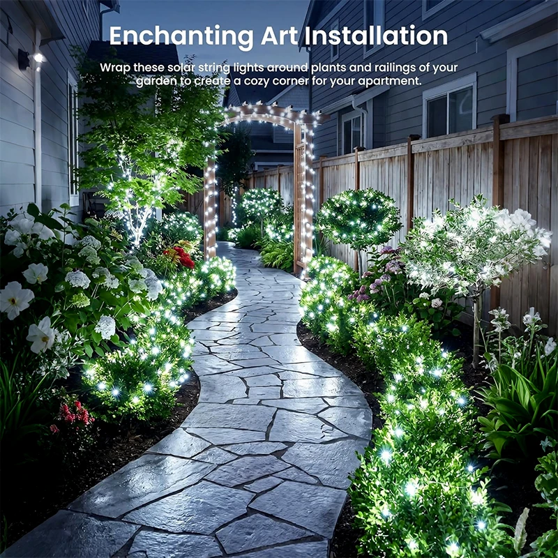 Solar String Lights Outdoor Garden LED Waterproof Fairy Light 8 Mode Twinkle Garland Lights for Tree Patio Party Christmas Decor