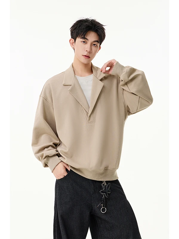 

American Sle Long Sve V-Ne Fake Two-Piece irt Men's Autumn New High-End Casual irt Cool And Haome Top
