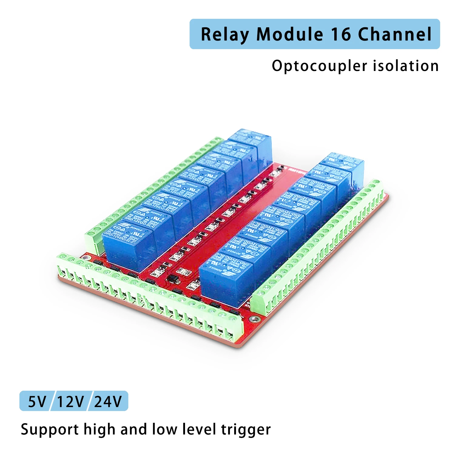 

5V 12V 24V Sixteen 16 Channel Module Board Shield with Optocoupler Support High and Low Level Trigger Voltage Relay 220v