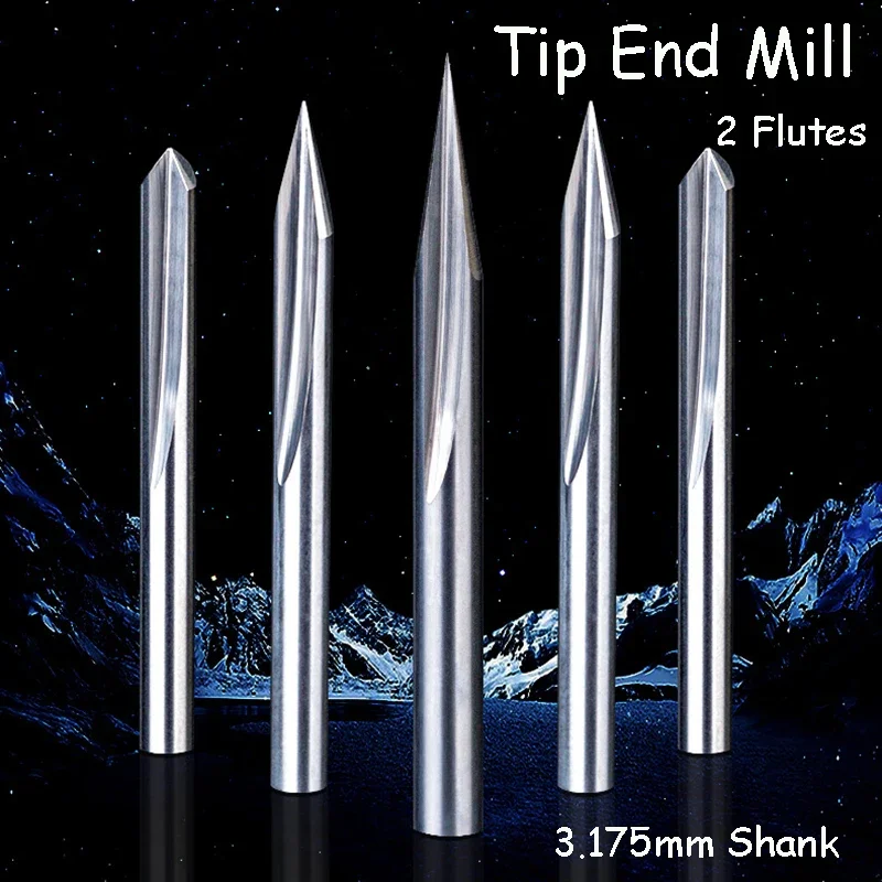 

2 Flutes V Tip End Mill 3.175mm Shank Double Blade Straight Groove CNC Engraving Bit Sharp Carving Tool For Wood Acrylic MDF