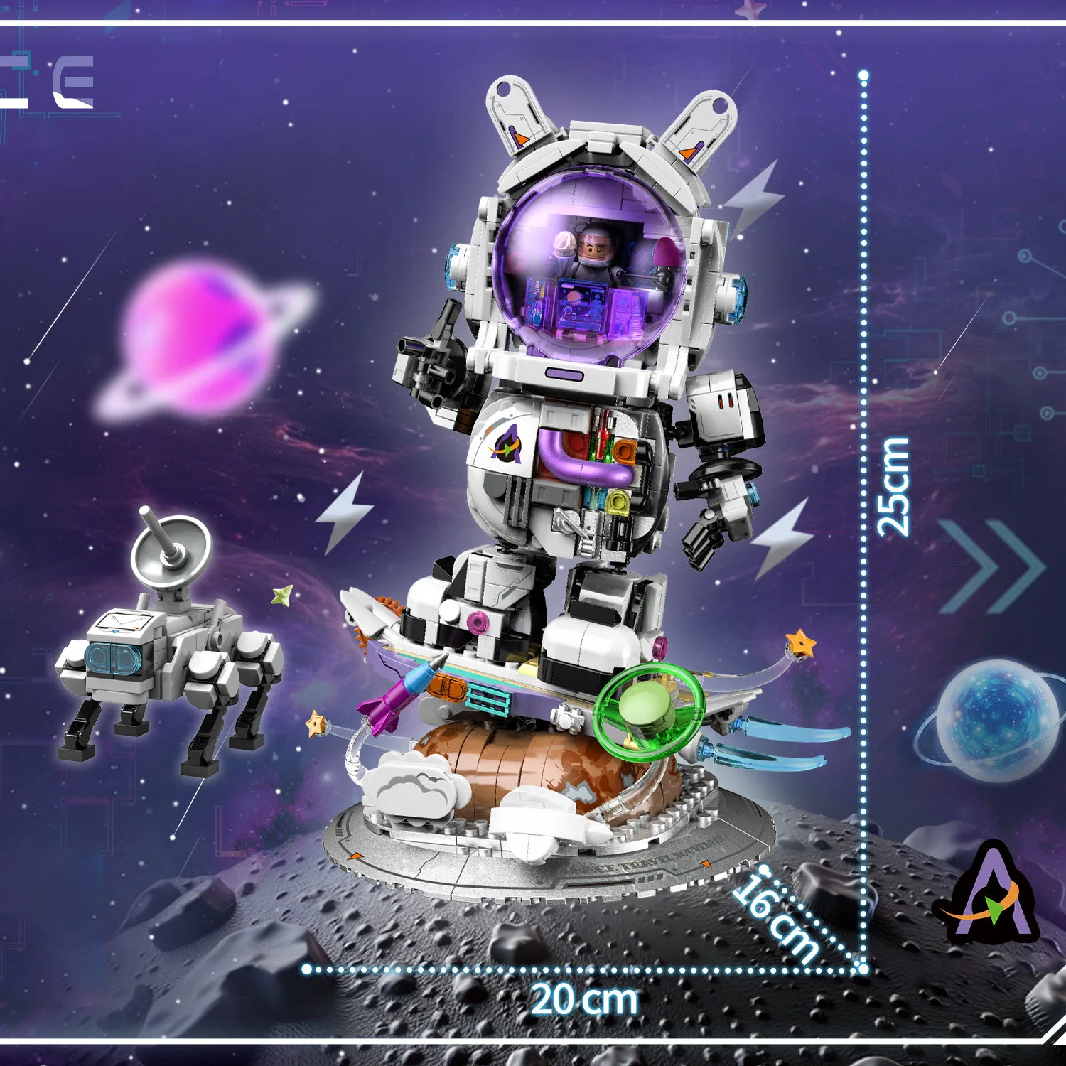 บล็อกตัวต่อระบบสุริยะ: โมเดลบล็อกตัวต่อหมุนได้ด้วยไฟฟ้าแปดดาวเคราะห์สำหรับเด็กผู้ชาย ชุดประกอบของเล่นสำหรับเด็ก