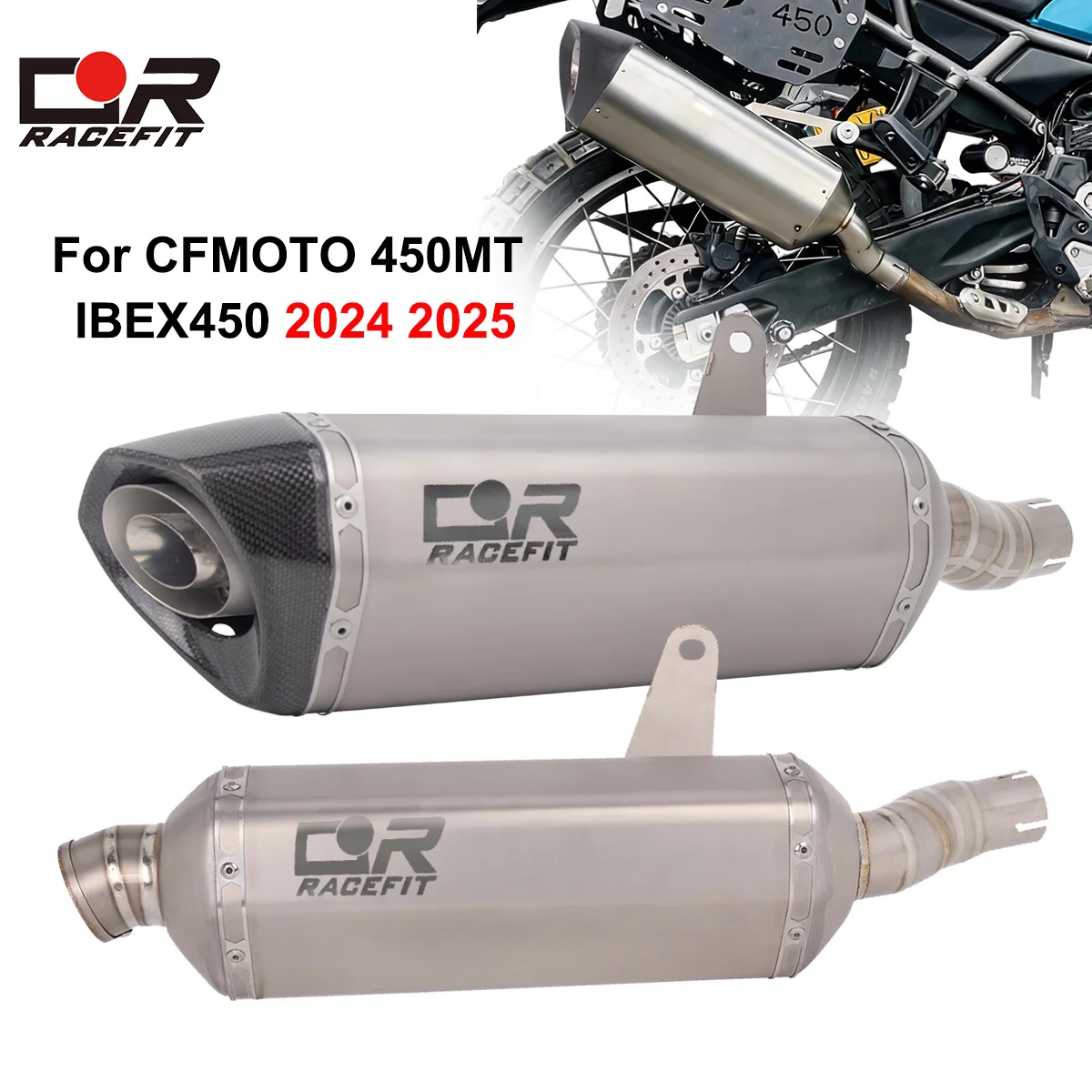 

Rear Tail Pipe Titanium Alloy/Stainless Steel For CFMOTO 450MT IBEX450 2024 2025 Exhaust System Muffler Slip On With Baffle