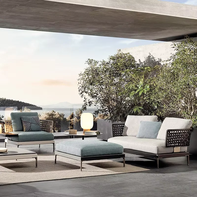 Customizable Two-Seater Garden Sofa Set Modern Timeless Design All Weather Rattan Woven Metal Frame Outdoor Stylish Hotels