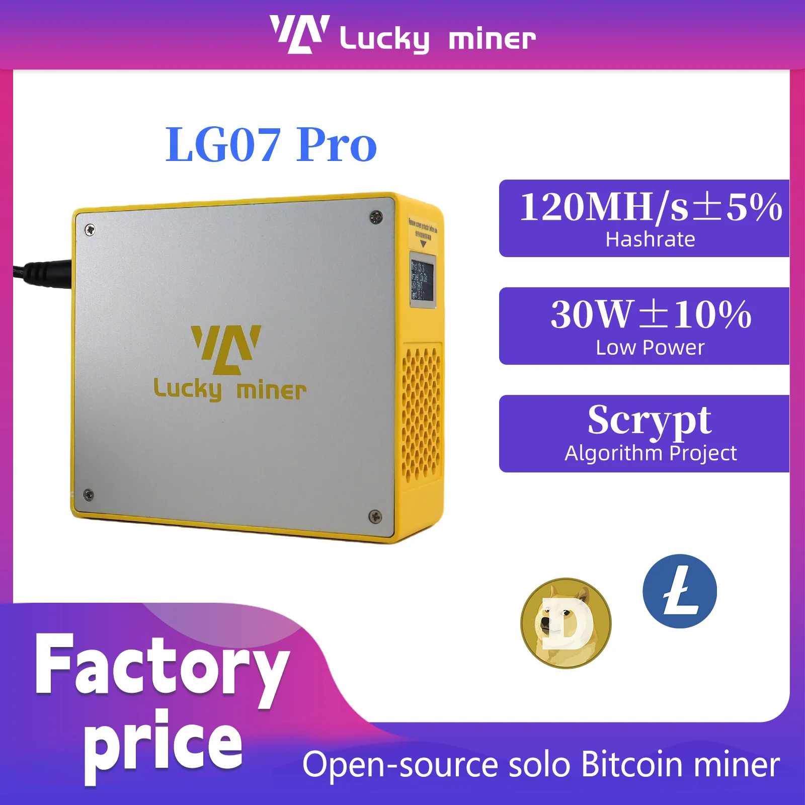 LuckyMiner LG07Pro Scrypt Crypto Miner 120MH/s LTC DOGE Mining Machine Low Power 15W Energy Saving Home Mining