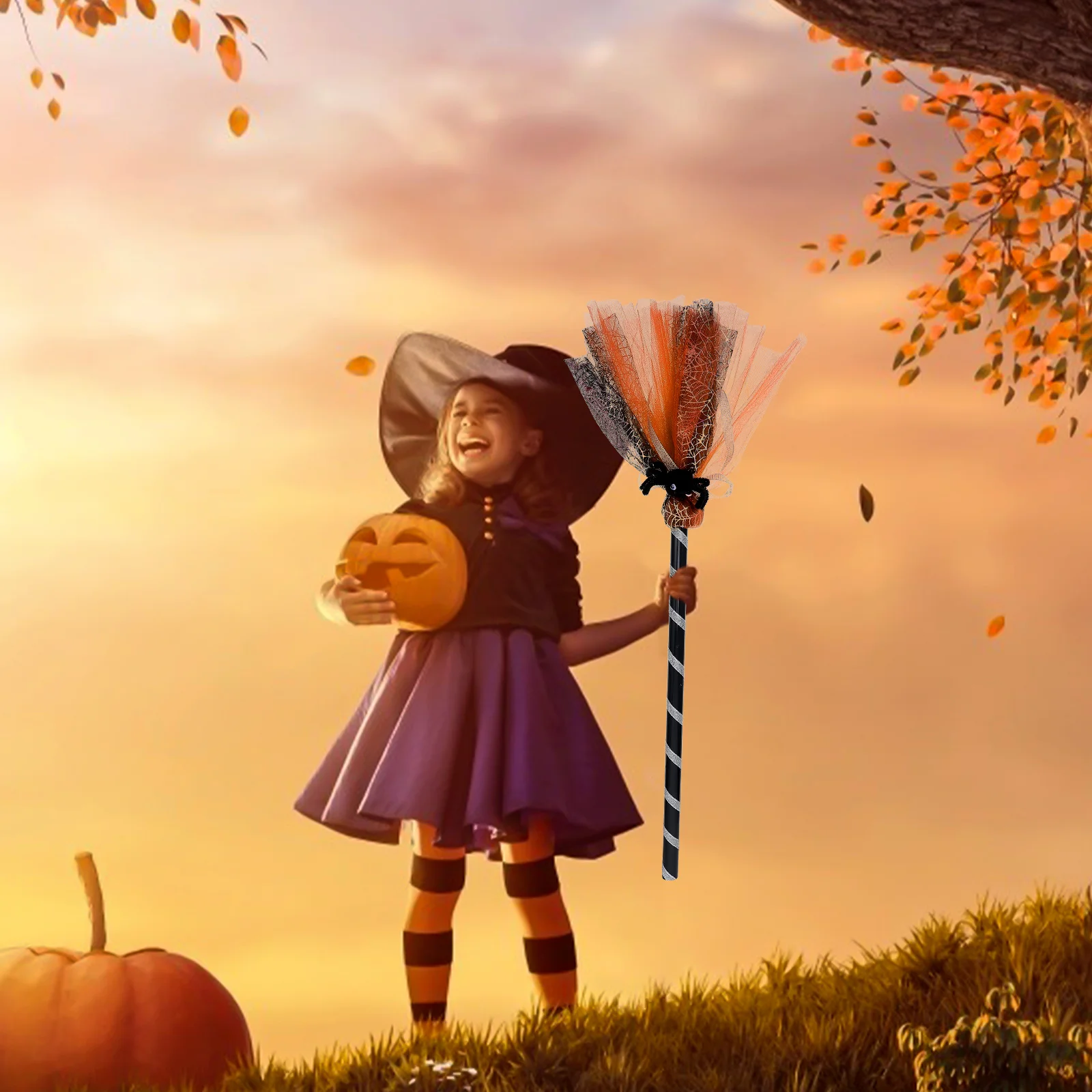 قطعة واحدة من مكنسة الهالوين بيسوم الساحرة المزخرفة، عصا المكنسة، ثبات قوي لأداء الحفلات، مكنسة الهالوين #3